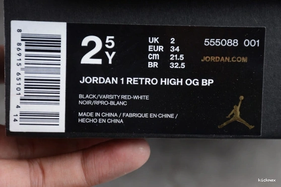 Rep Jordan Bred 001  Kid 555088 001  1 Kids OG Retro Black Air High Banned Red 555088 0401